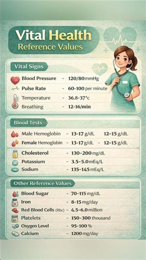 🩺 Normal Health Values Everyone Should Know! 📊Check if your body numbers are in range 👇 #shortsfeed