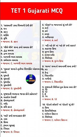 TET 1 Gujarati MCQ | Gujarati Vyakaran Important Questions | TET Exam Preparation