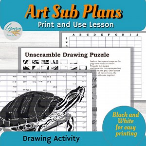 Mystery Grid Drawing Sub Lesson Print and Go Worksheet Turtle