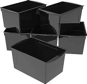 Storex Extra-Large Book Bin - Interlocking Plastic Organizer for Home, Office, and Work Space - Black, 6-Pack (71130U06C)