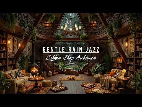 Cozy Reading Nook Ambience 🌧️ Soft Jazz with Fireplace Sounds and Gentle Rainfall for Work & Study