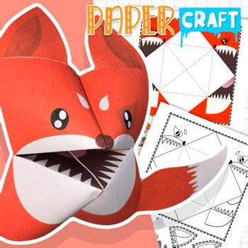 Fox Papercraft Puppet | Cut and Fold Animal Craft | Color & Black and White