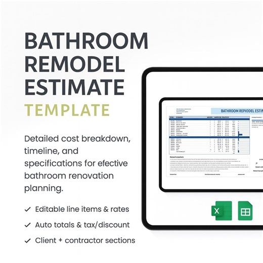 Bathroom Remodel Estimate Template Excel | Renovation Cost Calculator | Home Improvement Budget Spreadsheet | Contractor Expense Planner - Etsy Australia