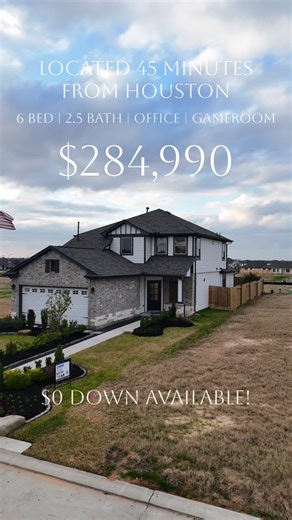 Leon Curtis | Houston Realtor on Instagram: "Be honest… what would this home cost in your city? 🤔 In a lot of states, a home like this would easily be $500K–$700K+ But here in Texas, this one is priced at $284,990. 🏡 6 Bedrooms | 2.5 Bathrooms ✨ Private home office + game room ✨ Open-concept living with soaring ceilings ✨ Modern kitchen with stainless appliances ✨ Spacious primary suite & spa-style bath ✨ Brand-new construction with full builder warranties ✨ Located just 45 minutes from Housto