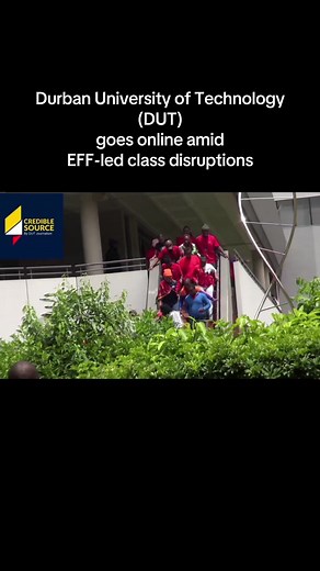 The Durban University of Technology (DUT) has suspended all physical lectures and done online because of violent class disruptions that have been led by the Economic Freedom Fighters (EFF). The university statement says thy’re considering a possibility of criminal charges. #EFF #DUT #durbanuniversityoftechnology #Strike #StudentLife