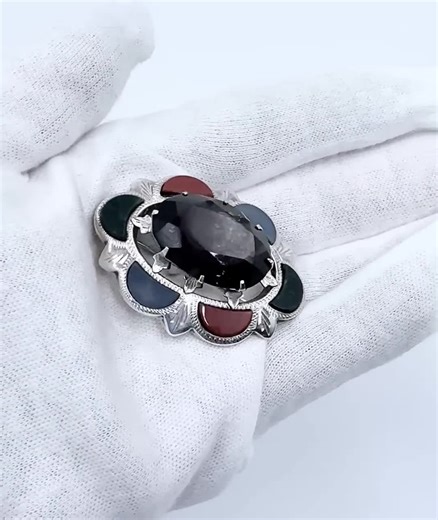 Antique Scottish Smoky Quartz and Agate Sterling Brooch - Traditional Scottish Pebble Jewelry - Etsy