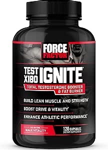 Force Factor Test X180 Ignite Total Testosterone Booster for Men with Fenugreek Seed and Green Tea Extract to Build Lean Muscle, Boost Energy, and Improve Performance, 120 Count