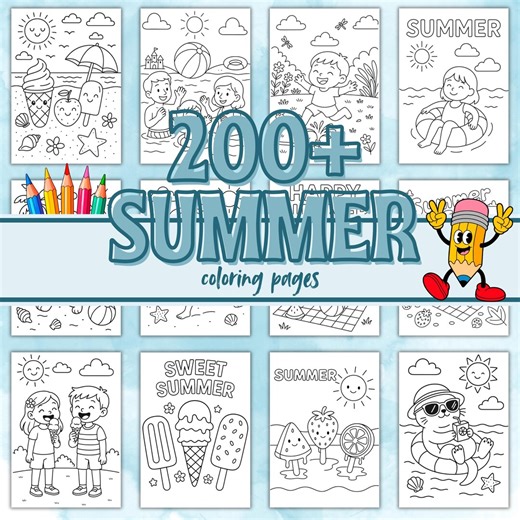 Summer Coloring Pages, Printable Summer Coloring Book, Kids Summer Activity, Summer Mega Bundle, Summer Coloring Sheets, Trendy Summer, PDF - Etsy