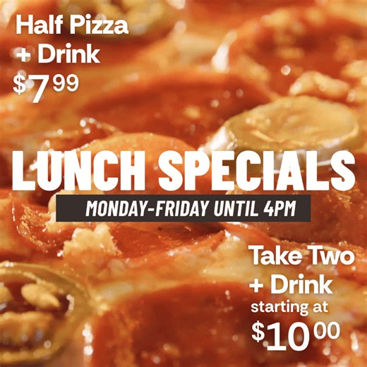 Build a better lunch break at Blaze with weekday value specials. Get a $7.99 Half Pizza Drink, or choose Take 2 drink starting at $10. Available in-restaurant Monday–Friday, 10am–4pm. | Blaze Pizza