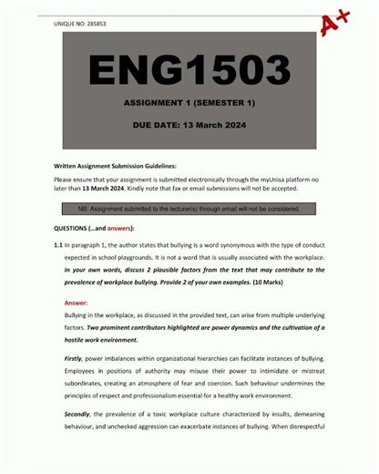 ENG1503 Assignment 1 Complete Answers Semester 1 Due 13 March 2024