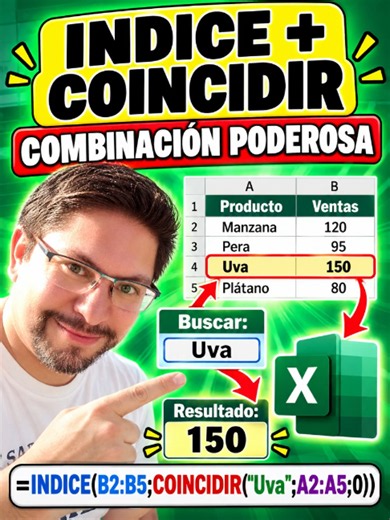 🔎 ¡INDICE COINCIDIR! 💪 Una combinación poderosa de Excel que te permite realizar búsquedas más flexibles, precisas y dinámicas. 🚀 #Excel #INDICE #COINCIDIR #instructorexcel