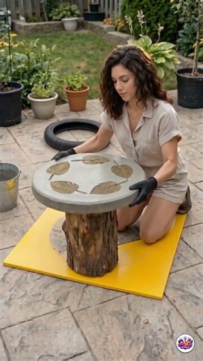 #DIY Concrete + Tree Stump = Rustic Outdoor Table #creativediy