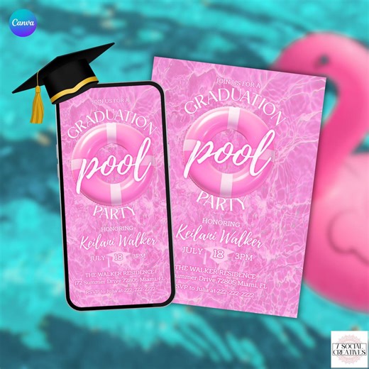 Girls Pink Graduation Pool Party Invitation. Digital and Printable Class of 2026 Celebration Invite. College or High School Grad Party. - Etsy UK