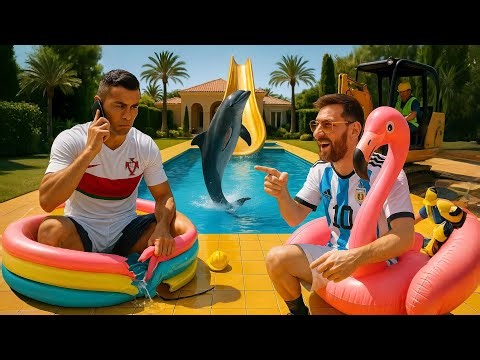 Messi Trolls Ronaldo’s Small Pool 😂 | Neymar Builds Huge Pool with Sharks