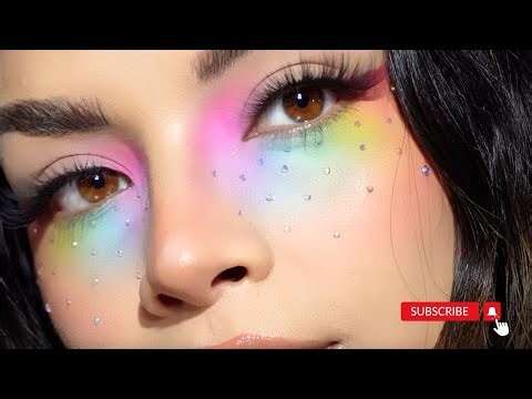 COLORFUL MAKEUP TUTORIAL - The Viral Tiktok makeup look with rhinestones