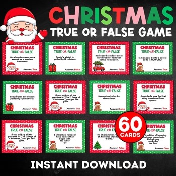 Christmas True or False Game, Printable Christmas Trivia, Christmas Party Game