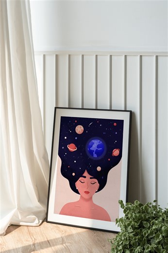 Woman in Space Galaxy Poster. A4/A3 Illustration, Decorative Poster, Wall Art, Poetic Poster, Woman, World, Planet, Space, Universe - Etsy Australia