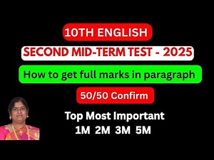 10th Std English - 2nd Mid-Term Test Important Questions 2025 | 10th English important questions