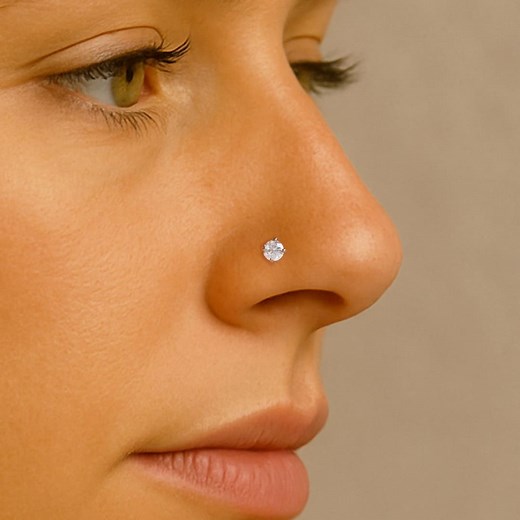 14K Solid Gold Diamond Nose Piercing/gold L Shaped Nose Ring/s Shaped Nose Stud/20g CZ Screw Multi-size Stud/four-prong Set Gemstone Stud - Etsy