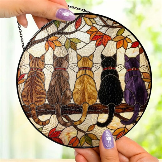 Colorful Cat Stained Glass Window Hanging Sun Catcher, Cat Suncatcher Decor, Birthday Gifts for Mom, Friend, Family, Women, Cat Lover Owner - Etsy