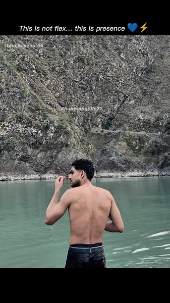 Shubman Gill shirtless waterfall 💙🌊 energy unmatched #shubmangill #waterfall #enjoy #nature #love
