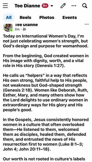 Today on #internationalwomensday , I’m not just celebrating women’s strength, but #god ’s design and purpose for #womanhood . From the beginning, God created #women in His image with dignity, worth, and a vital role in His story (Genesis 1:27). He calls us “helpers” in a way that reflects His own strong, faithful help to His people, not weakness but God-shaped strength (Genesis 2:18). Women like Deborah, Ruth, Esther, Mary, and many others show how the Lord delights to use ordinary women in extr