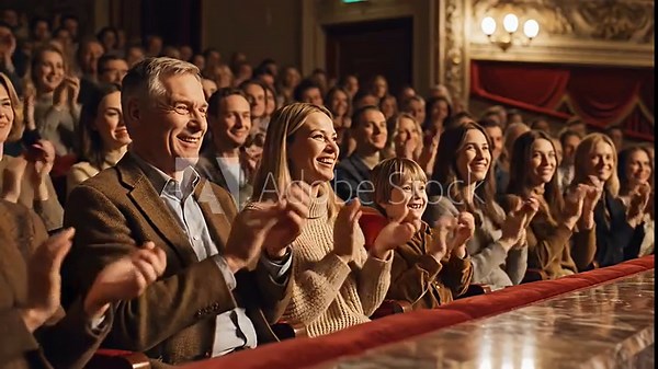 Joyful diverse audience in a theater laughing and clapping enthusiastically during a live performance enjoying an evening of entertainment and cultural celebration