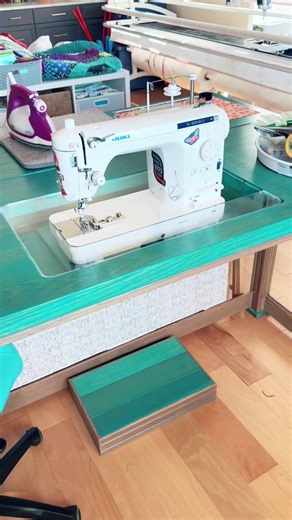 Sewing tables are expensive and floor space vampires. I use SewSteady sewing table inserts to use multiple machines with the same table. The table is custom and made by @Matty B (Taylor’s Version) #Onetabletorulethemall. #quiltersoftiktok #sewing #sewingtiktok #quilting #modernquilting #modernquilter #diy #crafttable #woodworker