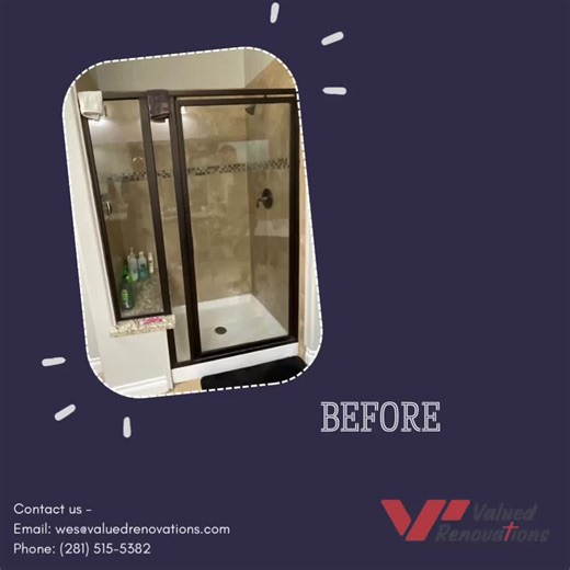 Check out this stunning shower remodel! Ready to upgrade your space? Reach out to us @(281) 515-5382 for your next project! #ShowerRemodel #BathroomRenovation #RemodelingExperts #HomeImprovement #BeforeAndAfter #ValuedRenovations #HoustonConstruction