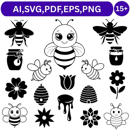 Bee Svg Bundle, Bee Hive Svg, Bee Png, Honeycomb Svg, Bee Clipart, Queen Bee Svg, Honey Bee Svg, Cute Bee Svg, - Etsy