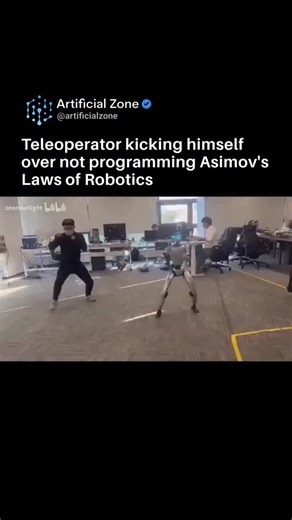 AI | Technology on Instagram: "Even the robot felt it 😭 Unitree G1 Robot self-kicks in groin during Martial arts practice This shows the robot accidentally hitting itself, mid-move, during a motion capture test. Even Elon Musk reacted with a laughing emoji, turning the moment into internet gold while reminding everyone how early humanoid robotics still is. Funny as it looks, the moment says a lot about real world robotics. When robots work close to humans without cages or barriers, things get u