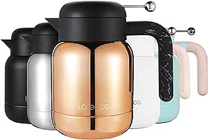 Lafeeca Thermal Coffee Carafe - Tea Pot for Keeping Hot & Iced Cold - Water Pitcher - Double Wall Insulated Stainless Steel - Thermos Beverages Dispenser 1000 ml Metallic Gold