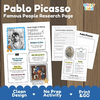 Pablo Picasso Biography Research Page Famous Artist in History Graphic Organizer