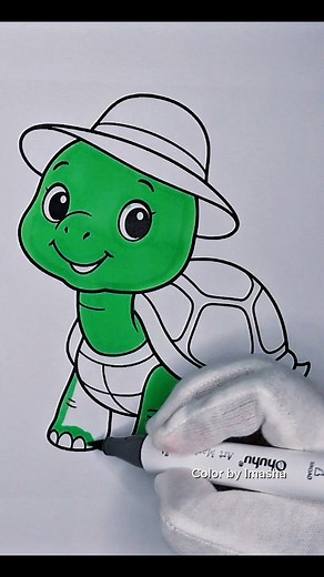 Coloring a Cute Turtle Step by Step | Relaxing Art 🖍️💚#TurtleColoring #asmr #RelaxingArt | Color by Imasha