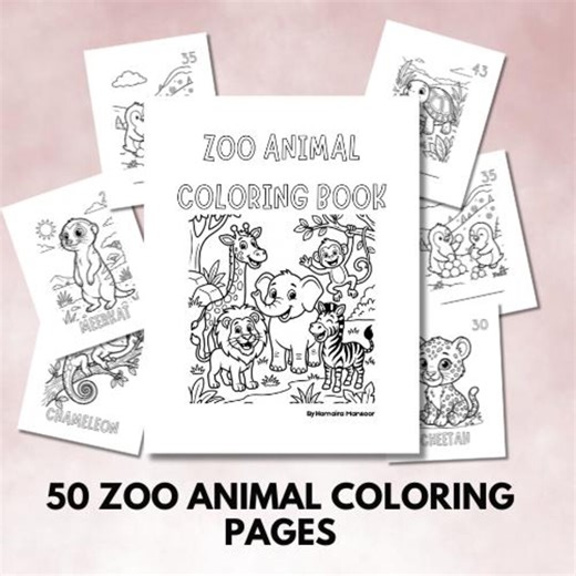 50 Zoo Animal Coloring Pages for Kids, Learn Numbers, Spelling (PDF Download) - Etsy