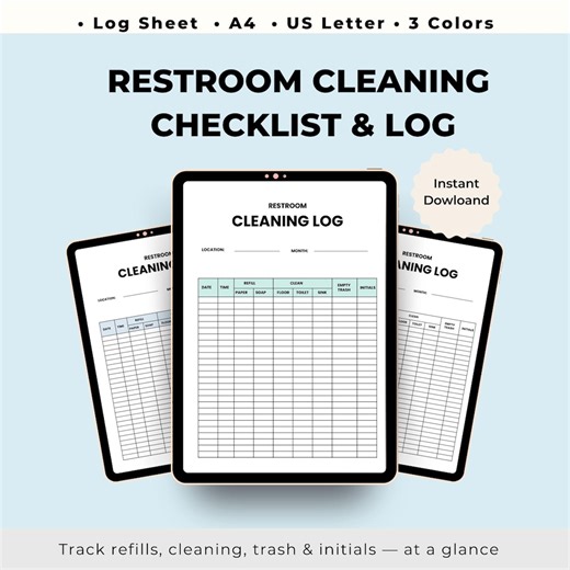 Restroom Cleaning Log Sheet | Janitorial Bathroom Checklist | Printable PDF A4 + US Letter | 3 Colors - Etsy Australia