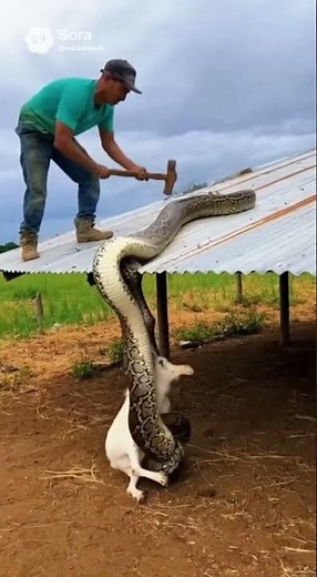 Python Coils Around Goat — A Man Smashes Hard to Rescue! #SnakeAttack #Battle