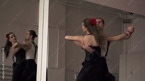 Professional dancers dancing in ballroom, super slow motion