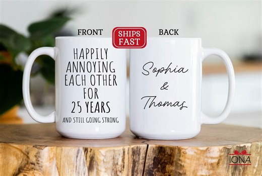 25th Anniversary Mug, 25 Year Wedding Anniversary Gift for Him Her, Happy 25 Yr Anniversary Wife Husband Personalized Couple Coffee Mug - Etsy