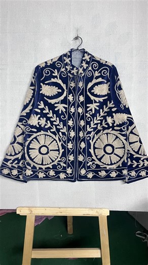 Blue Handmade Suzani Velvet Jacket, Blue Floral Embroidery, Boho Coat - Etsy
