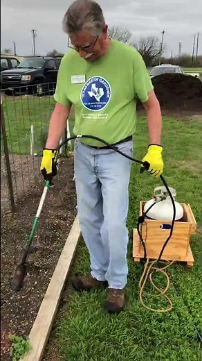 Burning weeds with garden torch