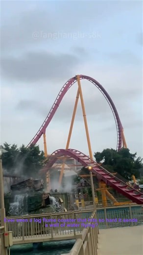 Log Flume Roller Coaster: Massive Water Splash at Theme Park