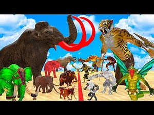 Prehistoric animals fight a herd of mammoths - Epic battle - Animal uprising - Battle simulation