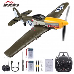 Roofworld RC Plane P51D Mustang RC-Fighter 4 Channel Remote Control Airplane with 6-Axis Gyro System, 1 Pack