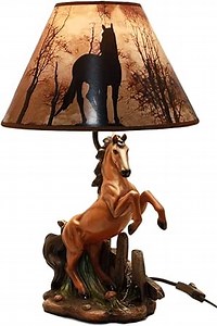Ebros Gift Rearing Wild Chestnut Horse Stallion Desktop Table Lamp with Nature Printed Shade Home Decor 19" Tall As Rustic Country Home Decor Cabin Lodge Western Decorative Side Desktop Lamp