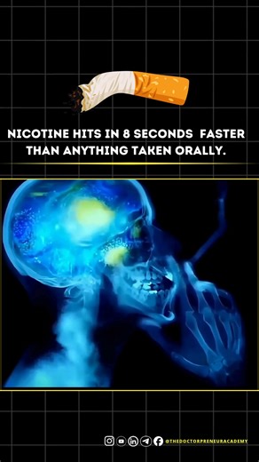 1.7K views | Nicotine addiction starts fast. When someone smokes a cigarette, nicotine goes into the lungs and quickly enters the bloodstream. It reaches the brain in just 7–20 seconds. Once there, it releases dopamine a “feel-good” chemical that makes smoking tempting to repeat. #NicotineAddiction #SmokingFacts #HealthAwareness #QuitSmoking #StayHealthy #NoToSmoking #TobaccoFree #BrainHealth #AddictionAwareness | The Doctorpreneur Academy | Facebook