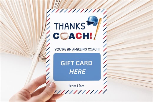 Printable Baseball Coach Gift Card Holder, Teacher Appreciation Gift Card Holder, Editable Thank You Gift Card Holder Template - Etsy