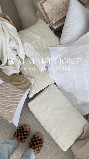 Neutral Bed Styling with Walmart Home Finds