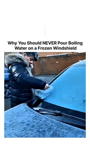 trendflix on Instagram: "Think twice before you grab that kettle! 🛑❄️ We’ve all been there—running late on a freezing morning, desperate to clear the ice off the car. It might seem like a quick fix, but pouring hot or boiling water on a frozen windshield is a recipe for disaster. The extreme temperature difference causes thermal shock, which can make the glass crack or even shatter instantly. As you can see in these clips, what starts as a "life hack" quickly turns into an expensive repair job.