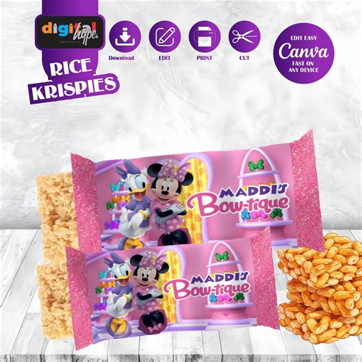 Minnie Bowtique Rice Krispies Labels Mickey Mouse Anime Theme Birthday Favor Printable Labels Daisy Duck Gift Oh Twodles Party Decor MK02 - Etsy